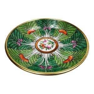 Neiman Marcus Horchow Chinese Export Famille Rose Verte Bok Choy Brass Plate VTG